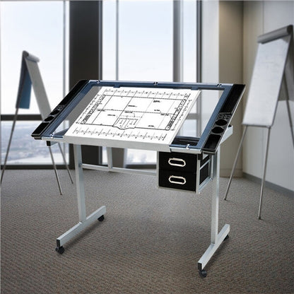 Tinted Glass Drafting Table with Light-Table Function & Storage — alternate angle
