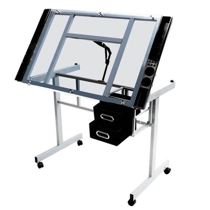 Tinted Glass Drafting Table with Light-Table Function & Storage — side view