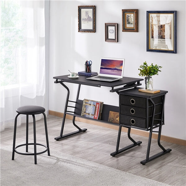 Adjustable Drafting Table with Tilting Surface & Fabric Drawers — front view