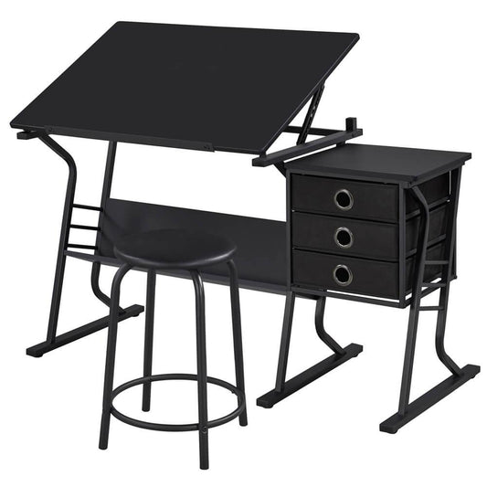 Adjustable Drafting Table with Tilting Surface & Fabric Drawers — side view