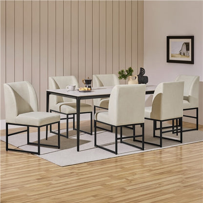 Armless Upholstered Dining Chairs, Set of 6, with Winged Backrest — front view