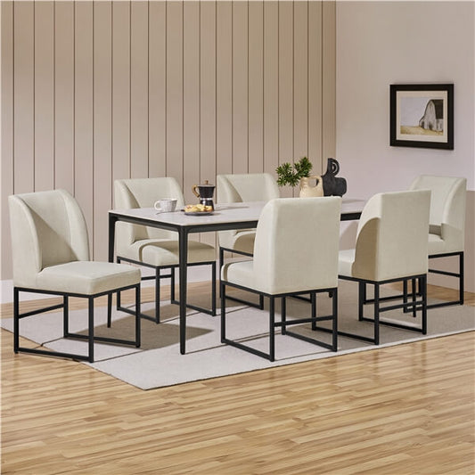 Armless Upholstered Dining Chairs, Set of 6, with Winged Backrest — front view