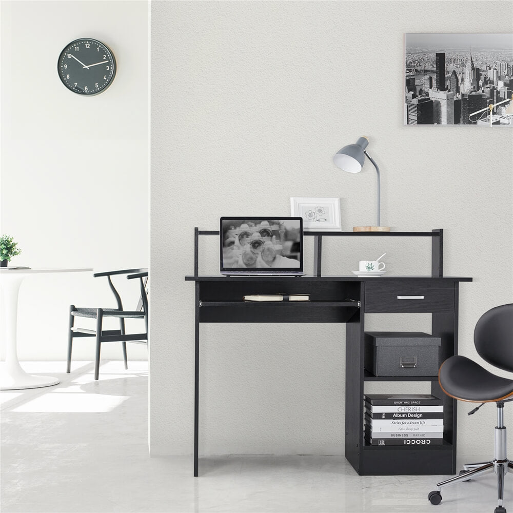 Home Office Computer Desk with Monitor Hutch & Keyboard Tray — front view