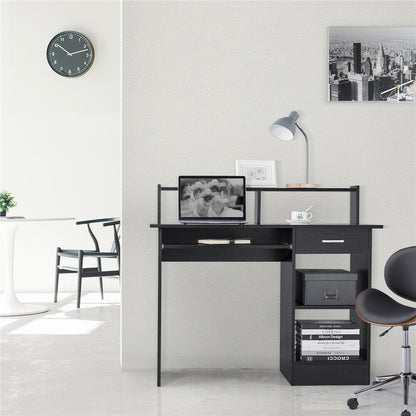 Home Office Computer Desk with Monitor Hutch & Keyboard Tray — front view
