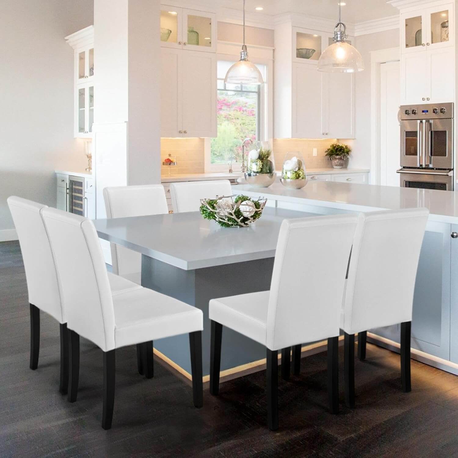 Faux Leather Dining Chairs, Set of 8, High-Backed Design — detail view