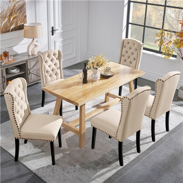 Button-Tufted Wing-Back Dining Chairs, Set of 6 — detail view