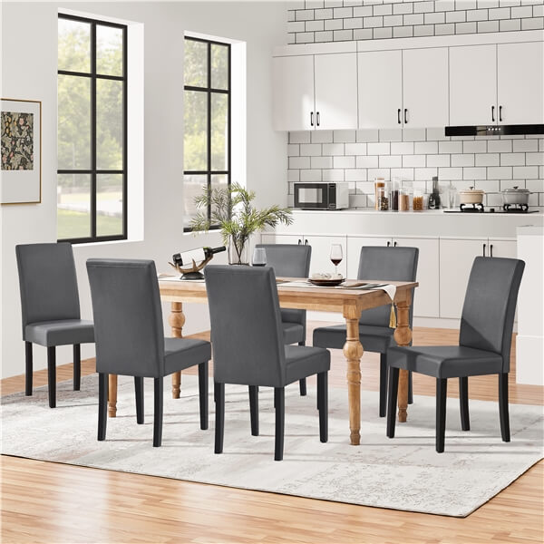 Armless Faux Leather Dining Chairs, Set of 6, High Back — front view