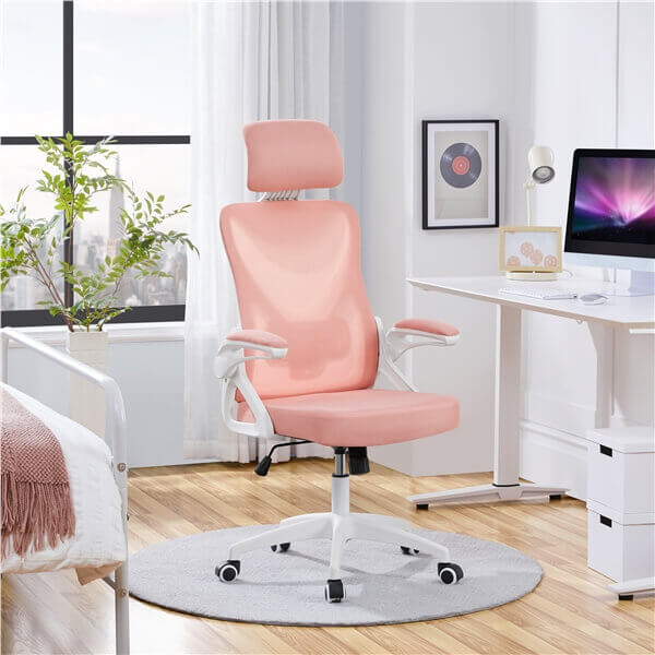 Brennware High-Back Mesh Office Chair Flip-Up Armrests Lumbar Support – side view