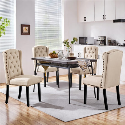Button-Tufted Wing-Back Dining Chairs, Set of 6 — front view