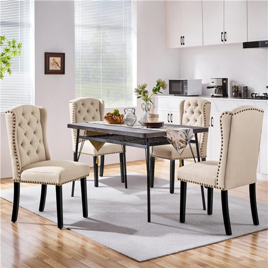 Button-Tufted Wing-Back Dining Chairs, Set of 6 — front view