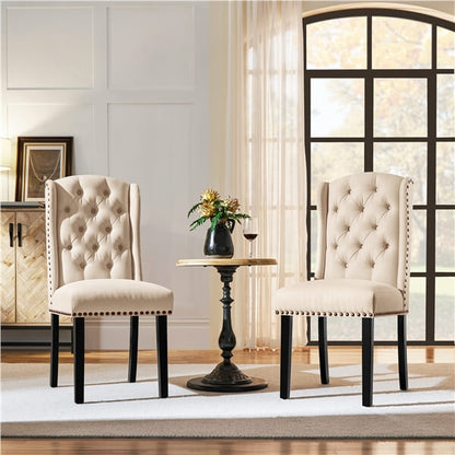 Button-Tufted Wing-Back Dining Chairs, Set of 6 — alternate angle