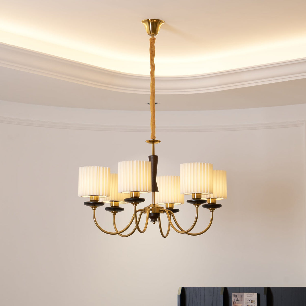 Walnut Copper Chandelier with Dimmable LED — lifestyle view