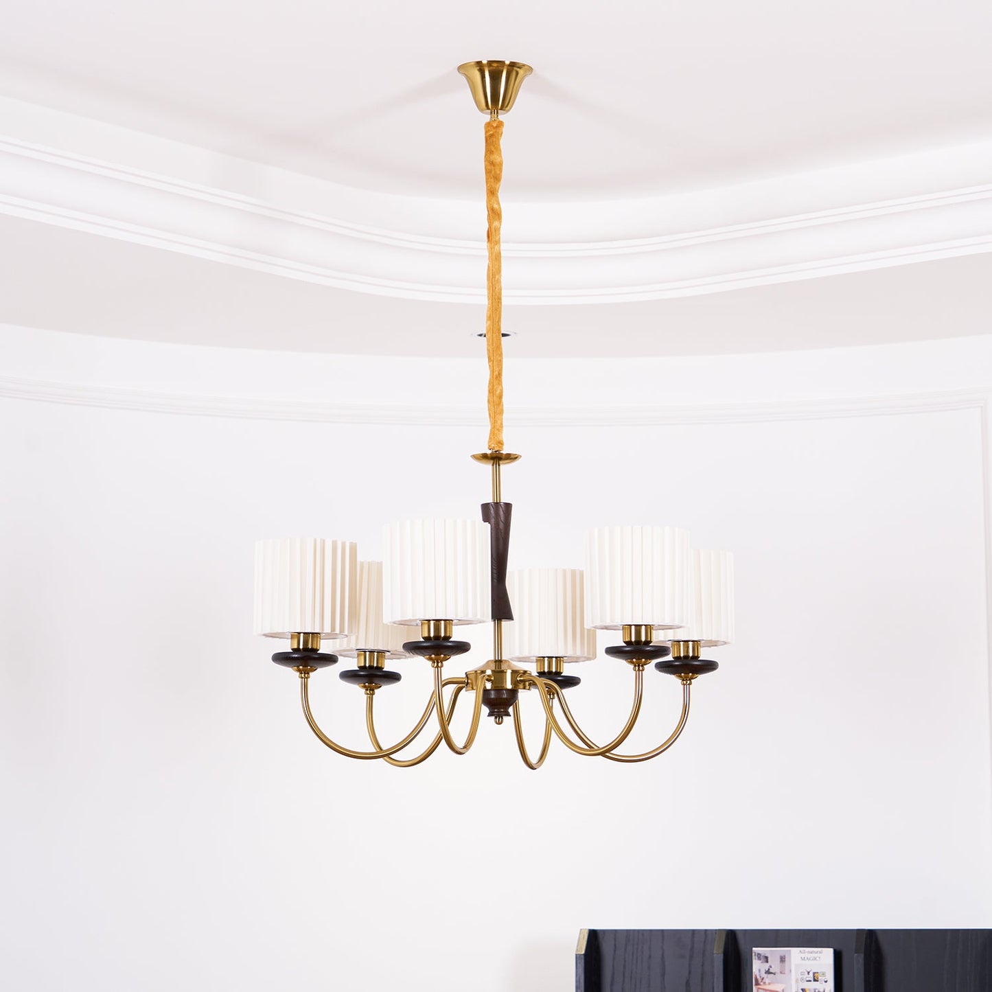 Walnut Copper Chandelier with Dimmable LED — front view