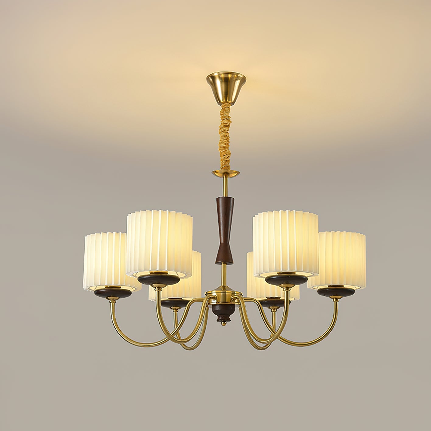 Walnut Copper Chandelier with Dimmable LED — front view