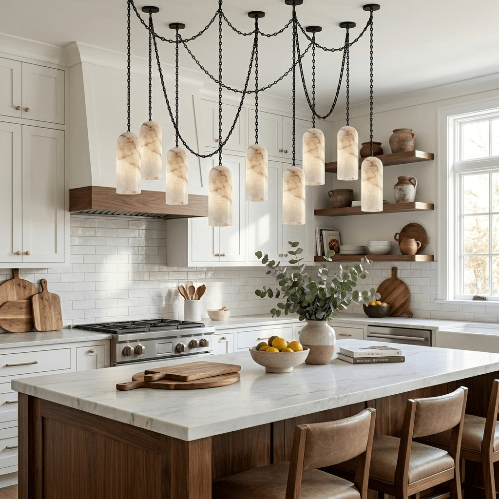 Cascading Capsule Chandelier with Adjustable Heads