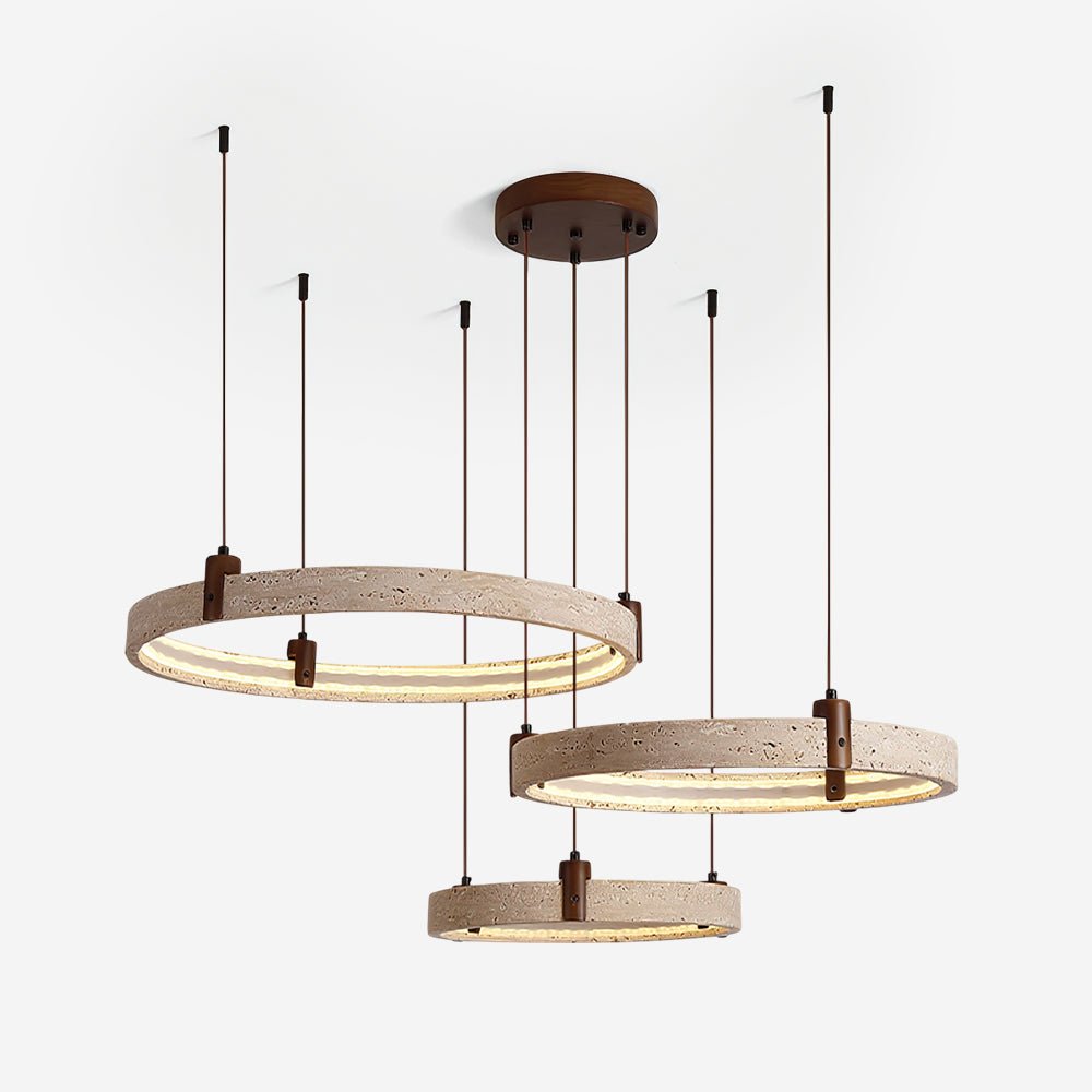 Celestial Orbit Travertine Chandelier with Adjustable Height