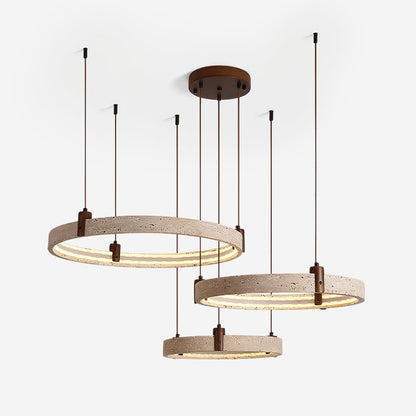 Celestial Orbit Travertine Chandelier with Adjustable Height