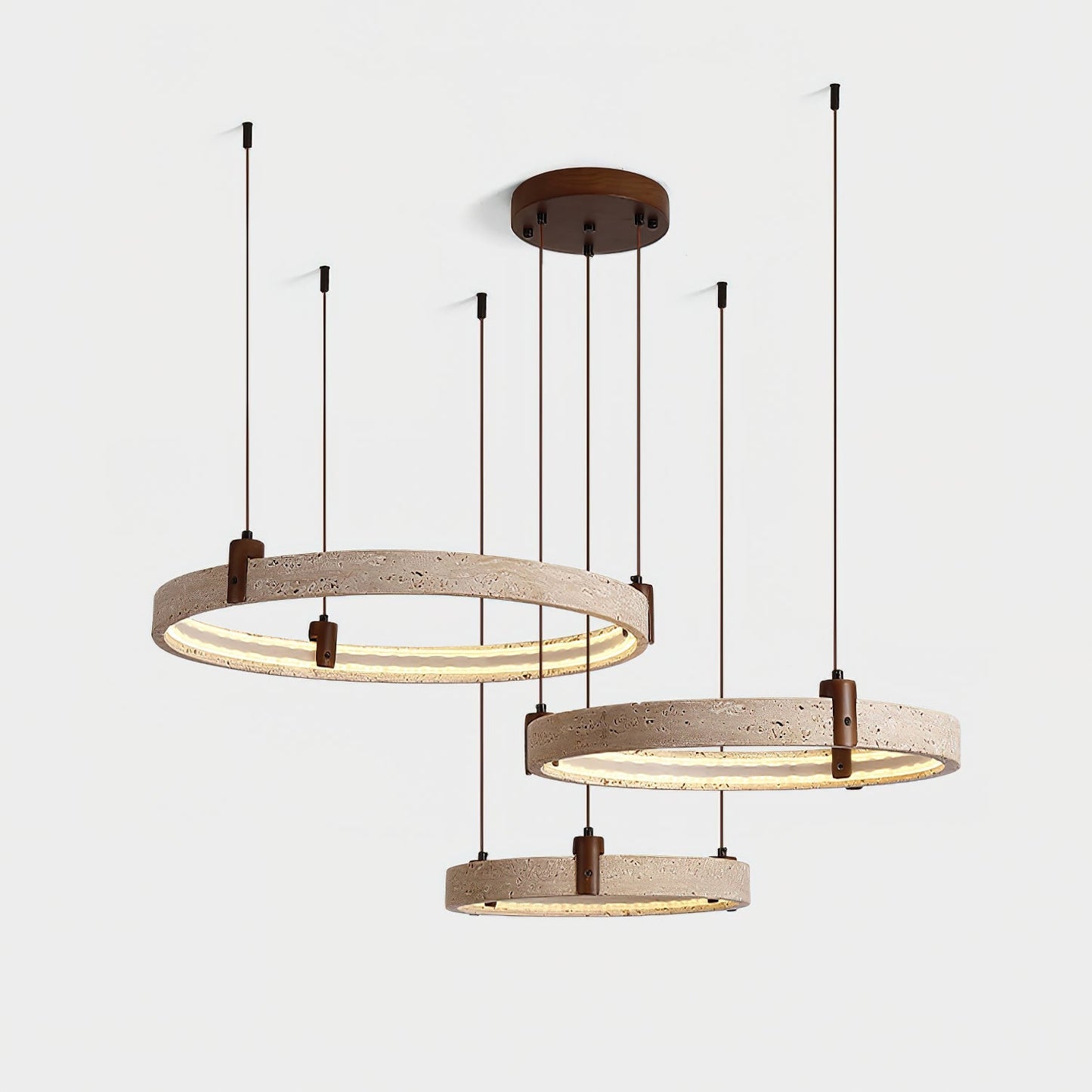 Celestial Orbit Travertine Chandelier with Adjustable Height