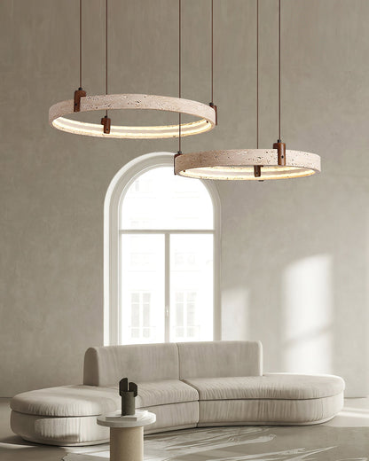 Celestial Orbit Travertine Chandelier with Adjustable Height