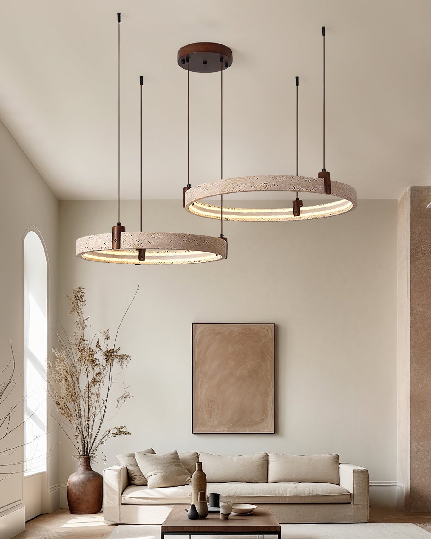 Celestial Orbit Travertine Chandelier with Adjustable Height