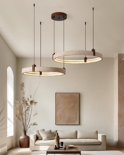 Celestial Orbit Travertine Chandelier with Adjustable Height