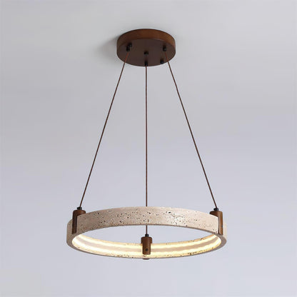 Celestial Orbit Travertine Chandelier with Adjustable Height — front view
