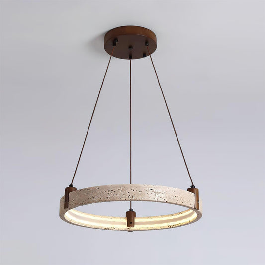 Celestial Orbit Travertine Chandelier with Adjustable Height — front view