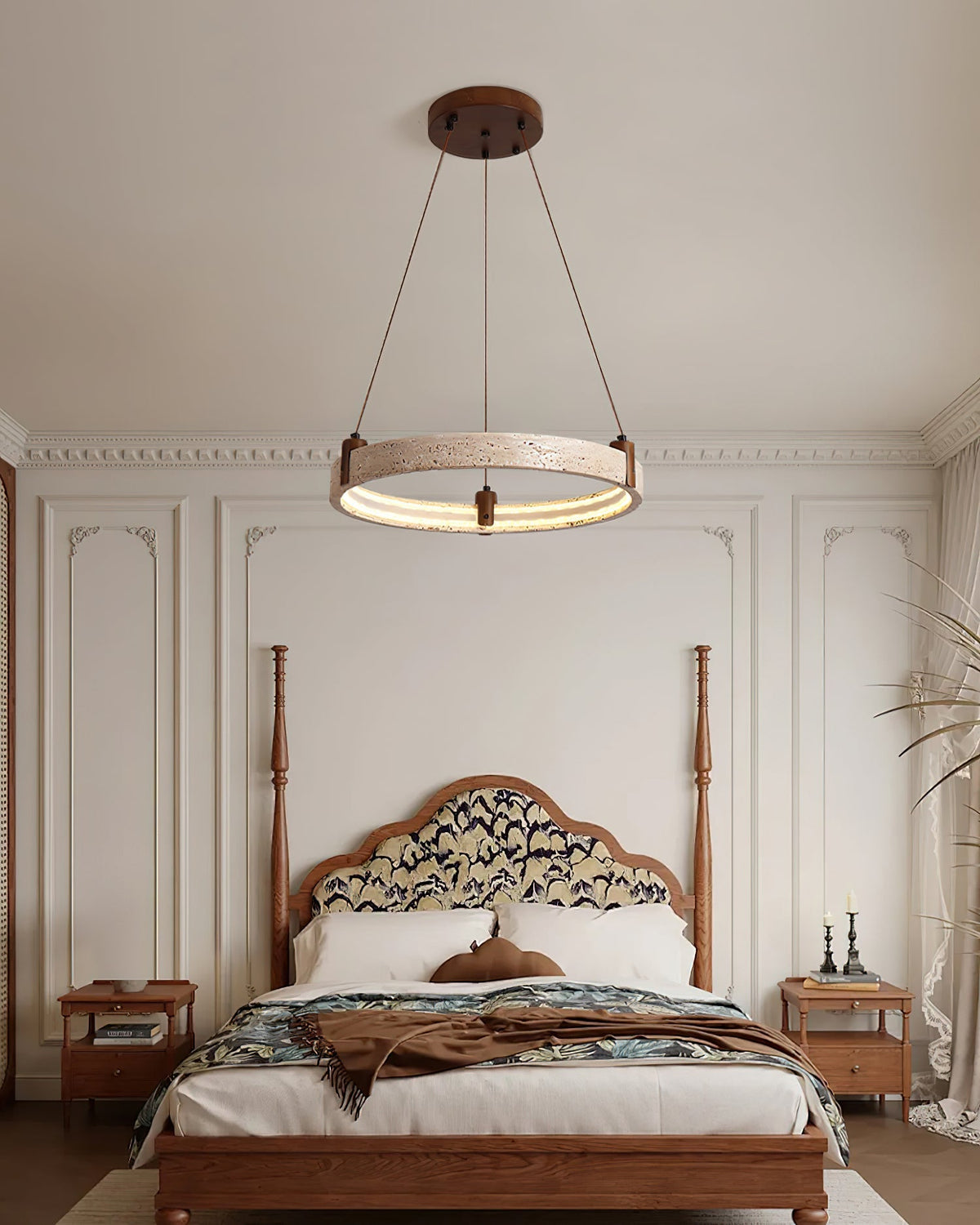 Celestial Orbit Travertine Chandelier with Adjustable Height