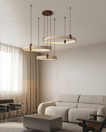 Celestial Orbit Travertine Chandelier with Adjustable Height