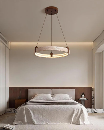 Celestial Orbit Travertine Chandelier with Adjustable Height
