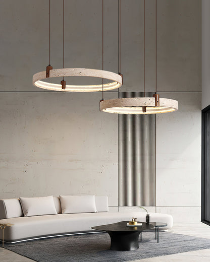 Celestial Orbit Travertine Chandelier with Adjustable Height