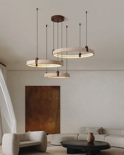 Celestial Orbit Travertine Chandelier with Adjustable Height