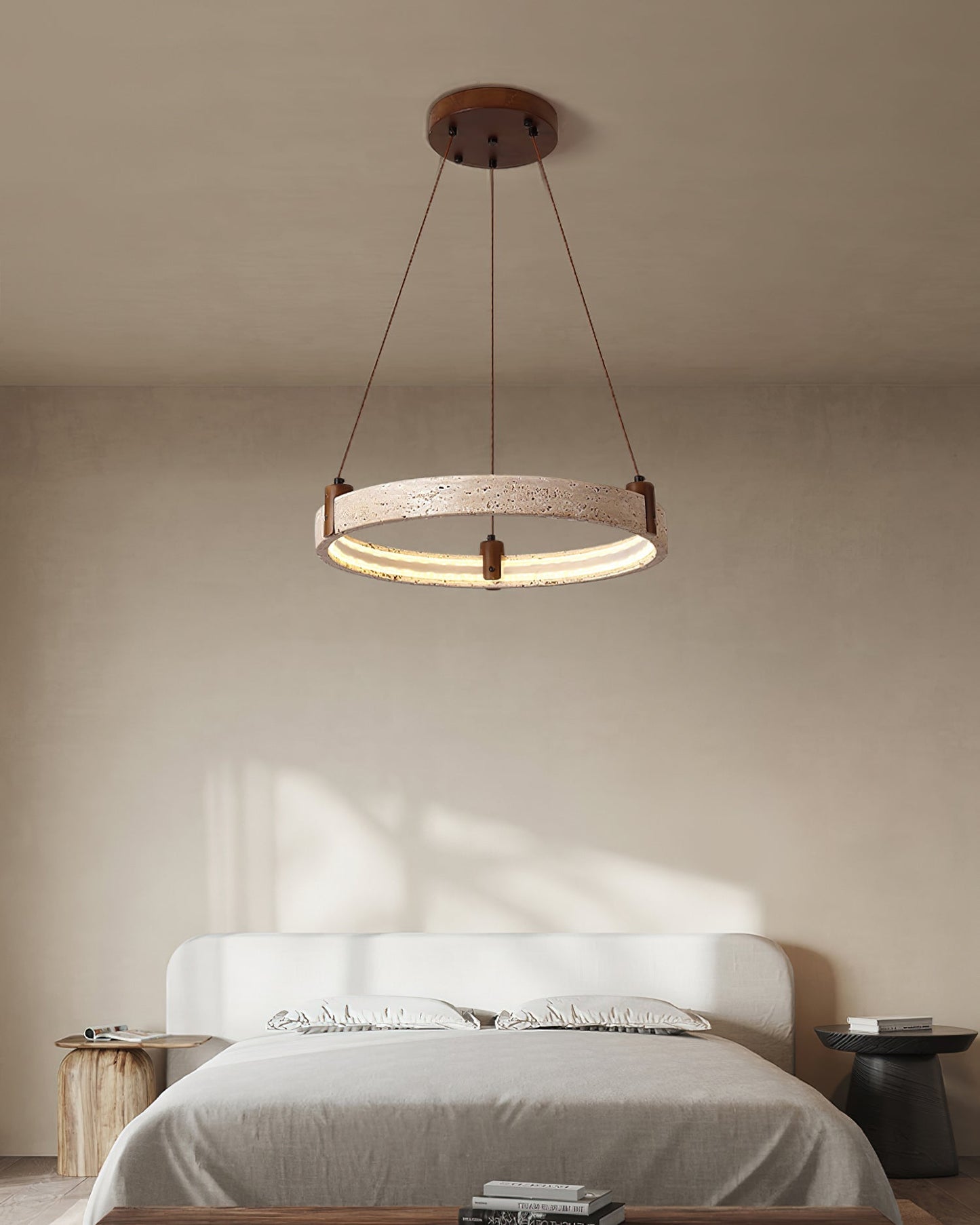 Celestial Orbit Travertine Chandelier with Adjustable Height