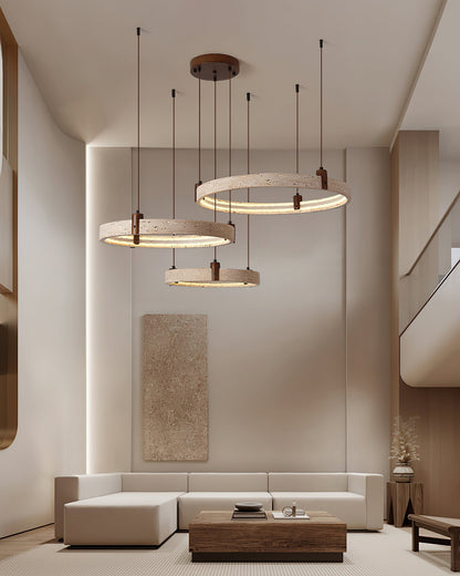 Celestial Orbit Travertine Chandelier with Adjustable Height