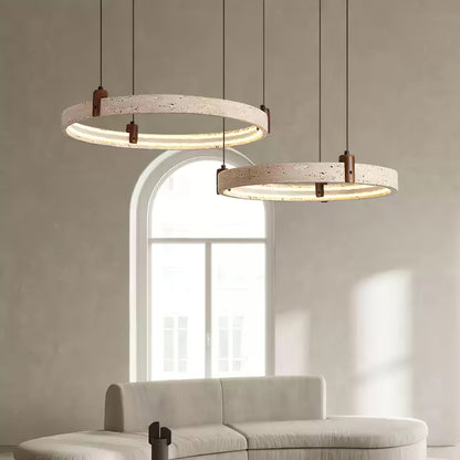 Celestial Orbit Travertine Chandelier with Adjustable Height