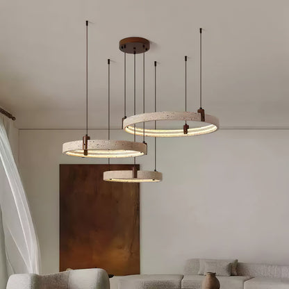 Celestial Orbit Travertine Chandelier with Adjustable Height