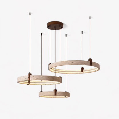 Celestial Orbit Travertine Chandelier with Adjustable Height