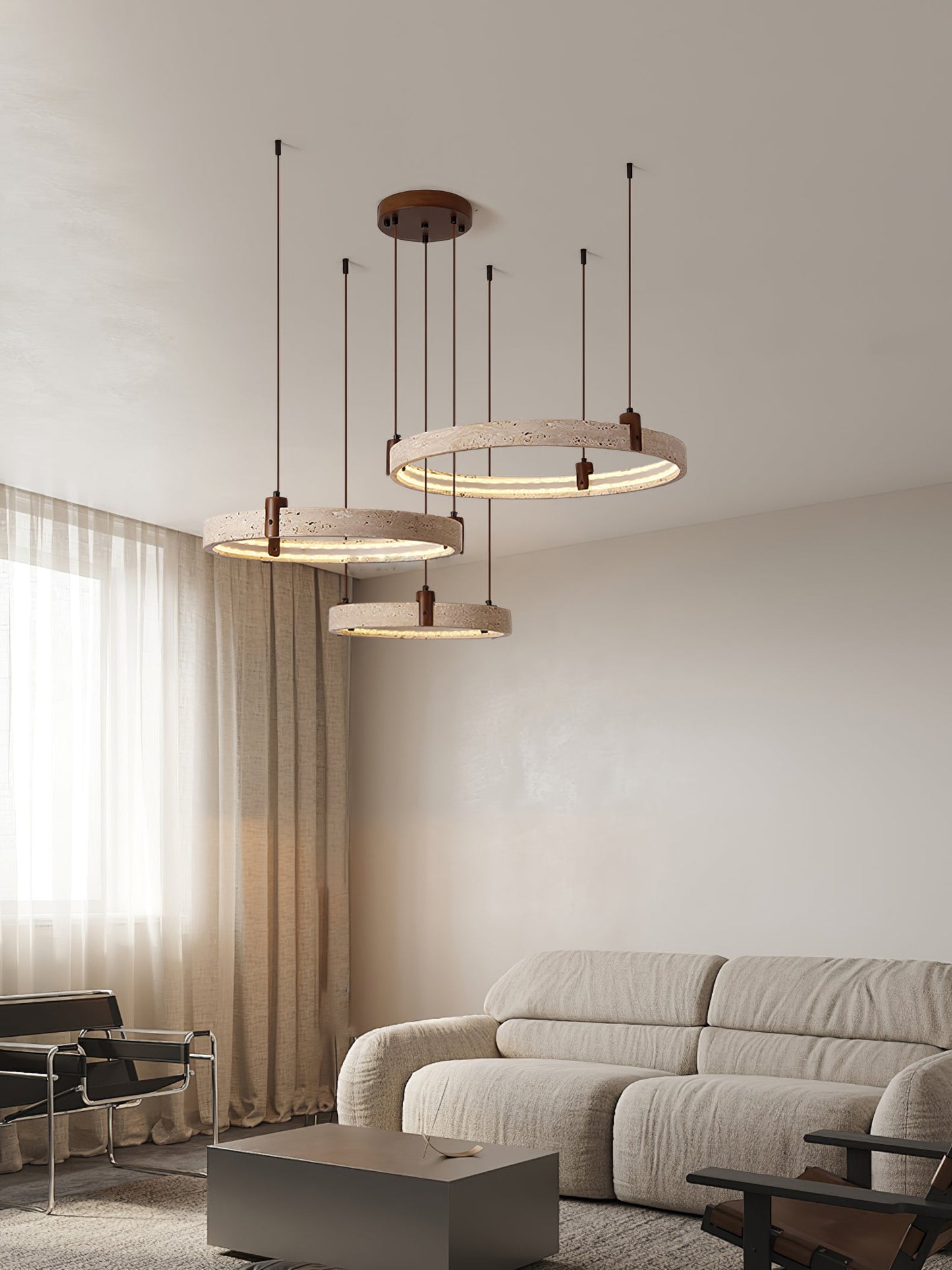 Celestial Orbit Travertine Chandelier with Adjustable Height