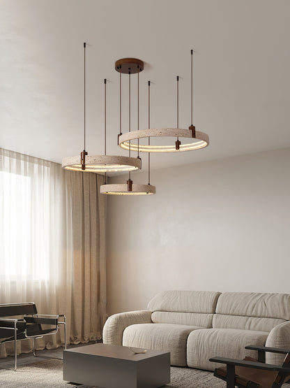 Celestial Orbit Travertine Chandelier with Adjustable Height