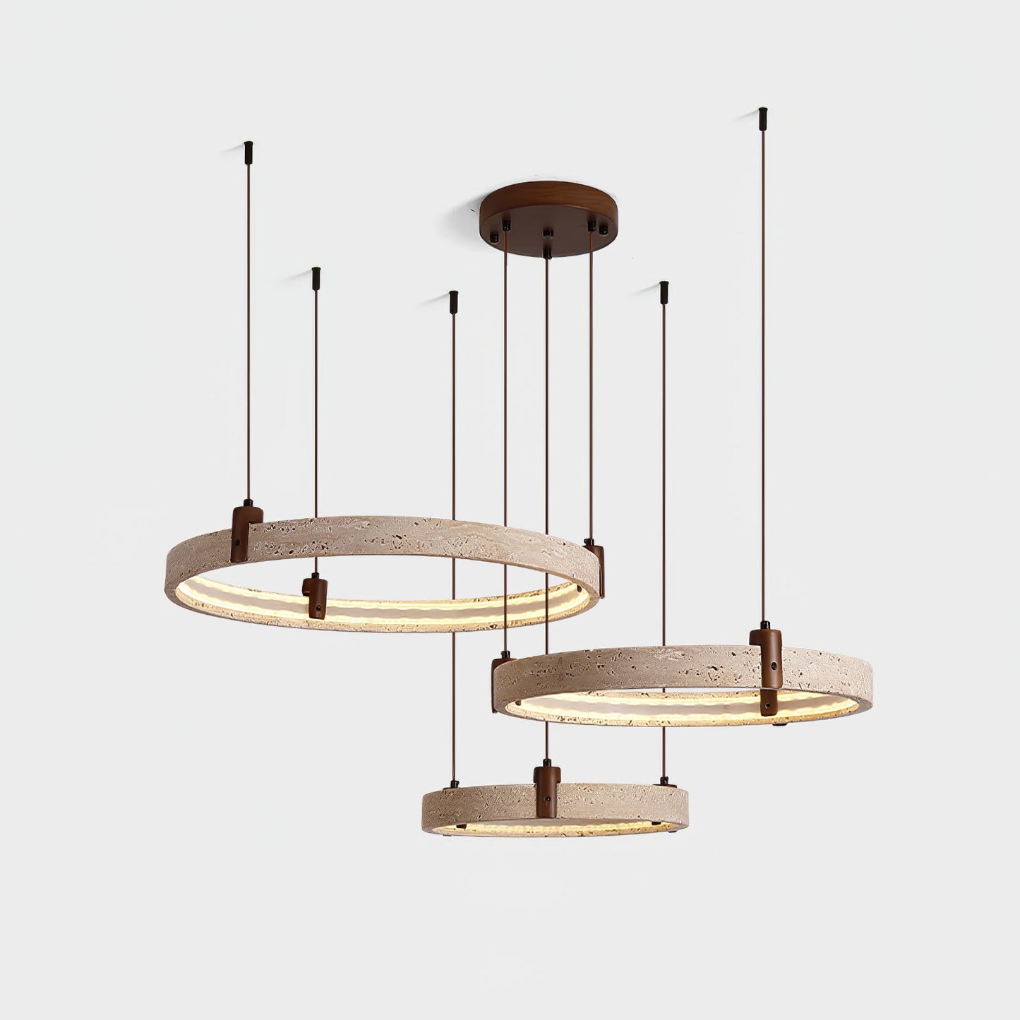 Celestial Orbit Travertine Chandelier with Adjustable Height
