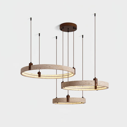 Celestial Orbit Travertine Chandelier with Adjustable Height