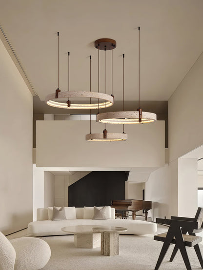 Celestial Orbit Travertine Chandelier with Adjustable Height