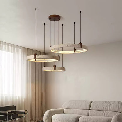 Celestial Orbit Travertine Chandelier with Adjustable Height