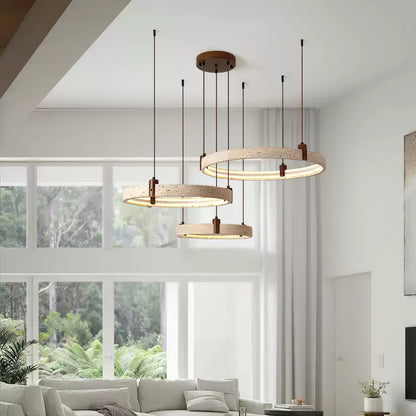 Celestial Orbit Travertine Chandelier with Adjustable Height