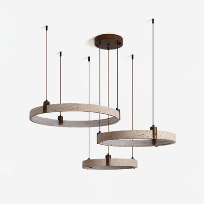 Celestial Orbit Travertine Chandelier with Adjustable Height