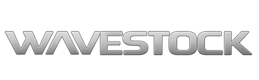 The Wavestock logo in a bold, metallic silver 3D font centered on a plain white background.