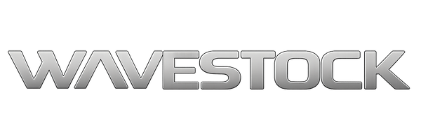 The Wavestock logo in a bold, metallic silver 3D font centered on a plain white background.
