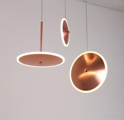 Copper Dish Pendant Light with LED Compatibility — front view