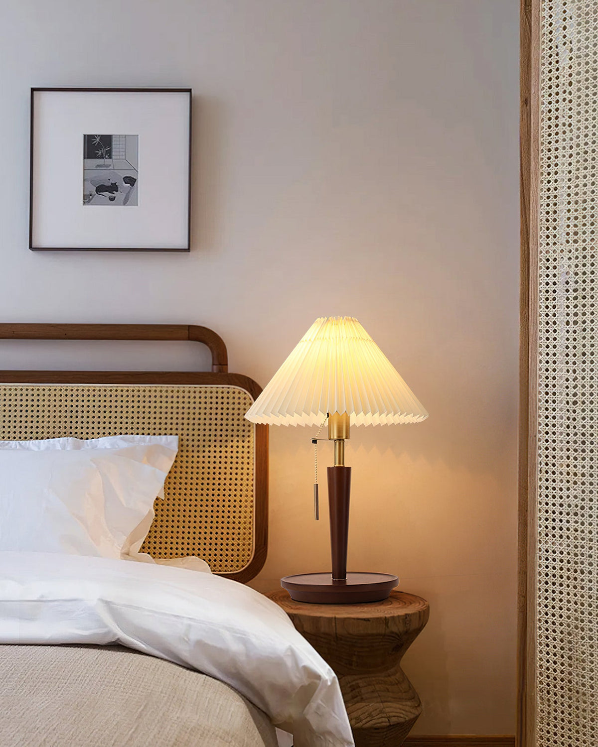 Cone Pleated Fabric Table Lamp with Adjustable Height