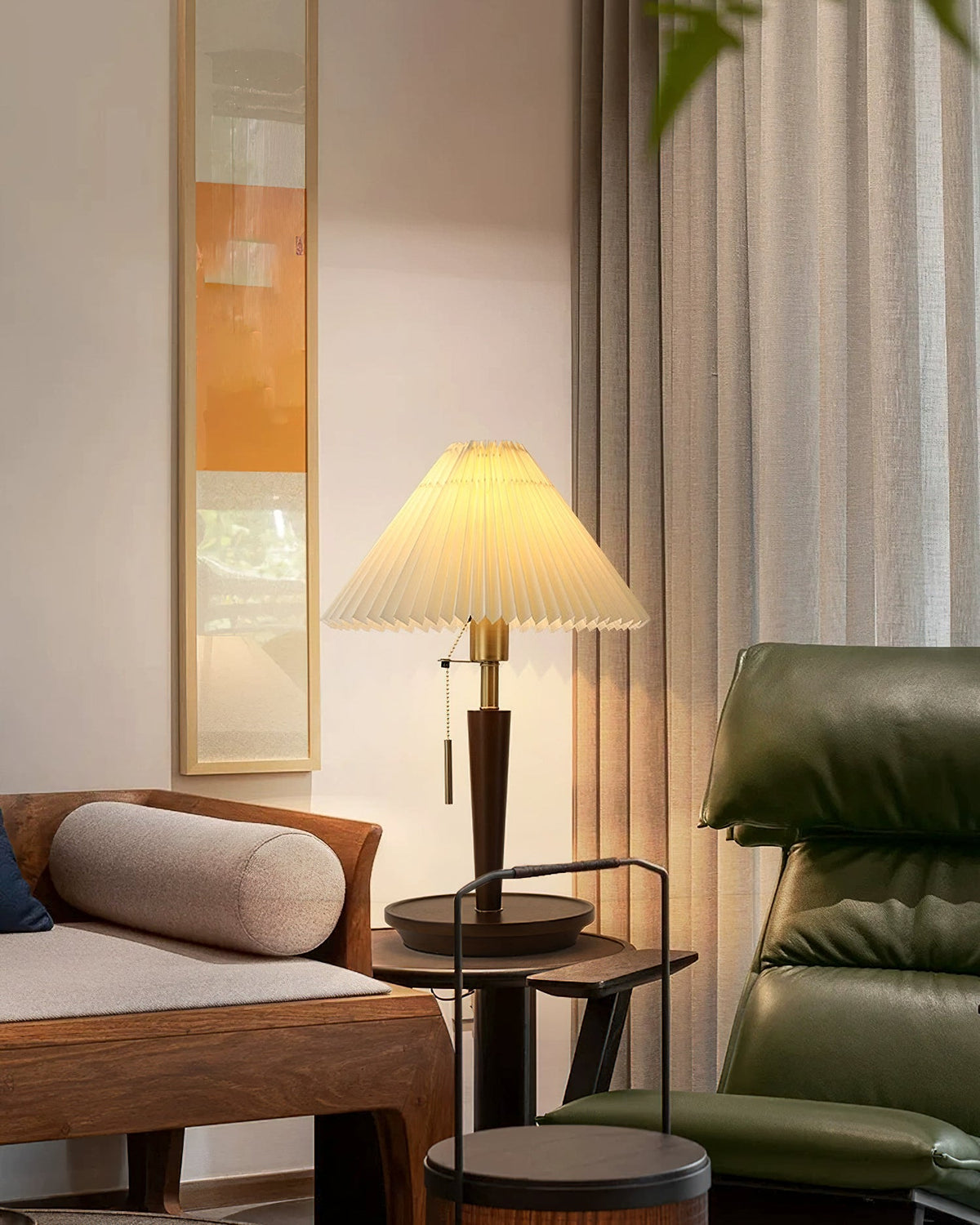 Cone Pleated Fabric Table Lamp with Adjustable Height